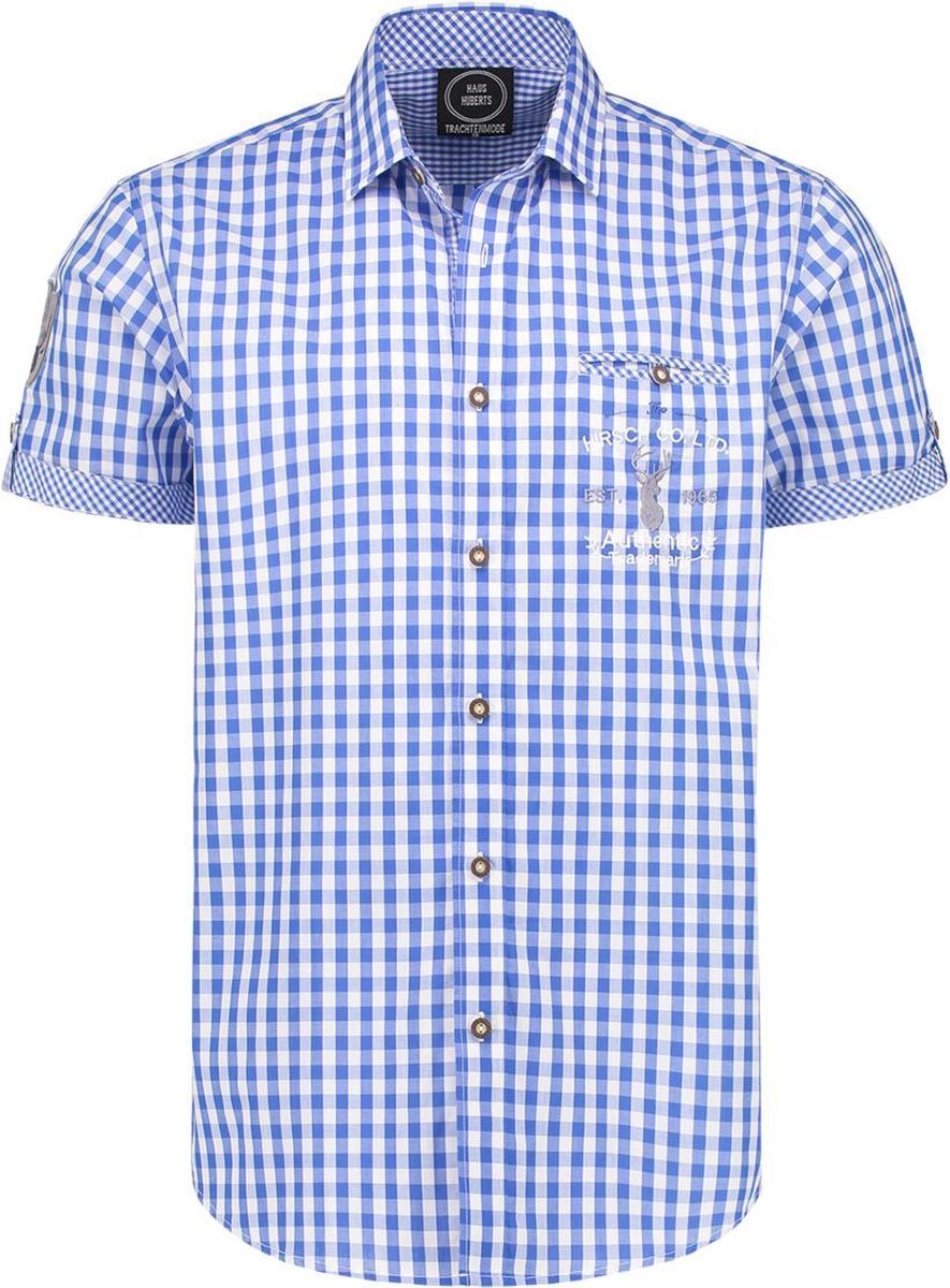 Oktoberfest overhemd korte mouwen blauw-wit | Maat XXL